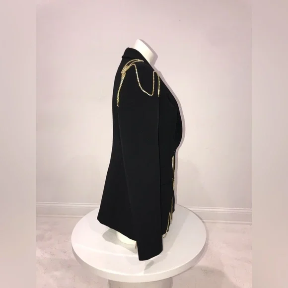 BNWT Custom OPEN EDIT Black Blazer Button Closure Crystal Trim Bling Ladies M